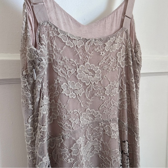 FREE PEOPLE Beige Oatmeal Lace Stretch Mini Dress Excellent Condition, Size L - Picture 12 of 16